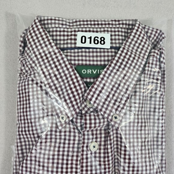 Orvis Shirt Mens XL Maroon Check Long Sleeve Button Up Active Fit 100% Cotton - Picture 9 of 9
